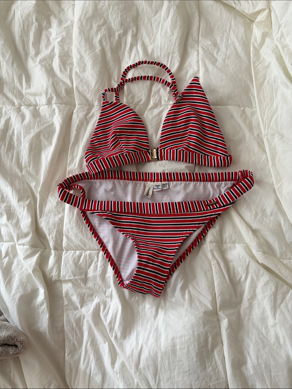Super Dry Red & Black Striped Girls' Bikini Set